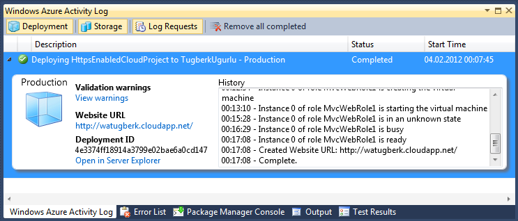 Windows Azure Visual Studio Deployment